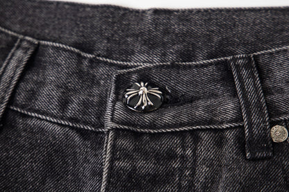 Chrome Hearts Multi Cross Patch Denim Jeans - Grey Gothic Street Pants 1111