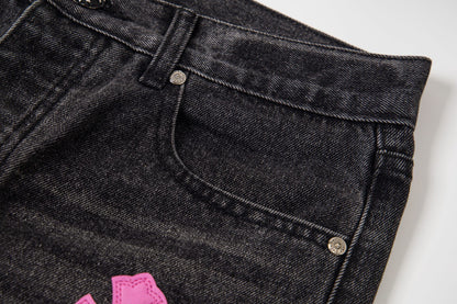 Chrome Hearts Multi Cross Patch Denim Jeans - Grey Gothic Street Pants 1111