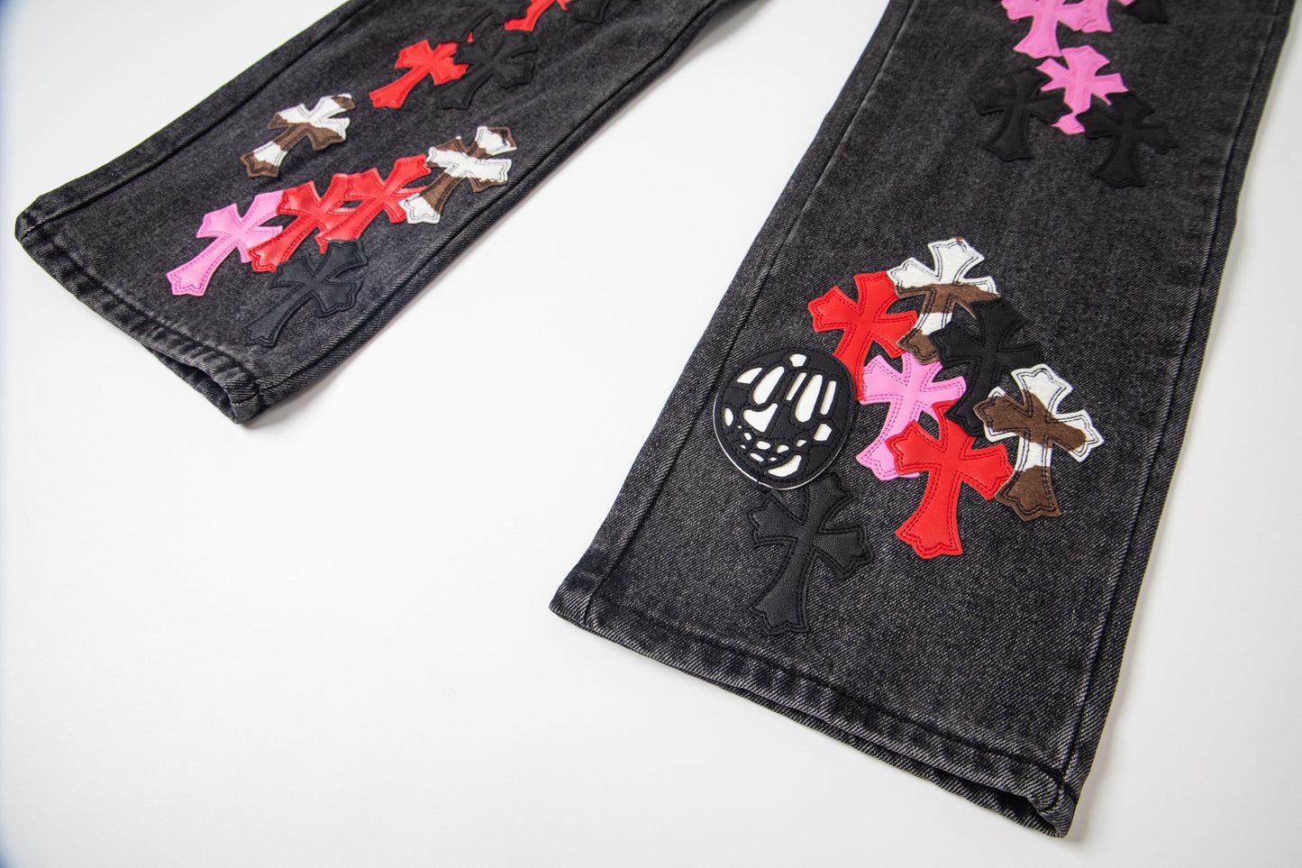 Chrome Hearts Multi Cross Patch Denim Jeans - Grey Gothic Street Pants 1111