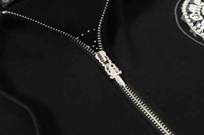 Chrome Hearts Rhinestone Horseshoe Hoodie - Black Gothic Streetwear Sweatshirt 2601