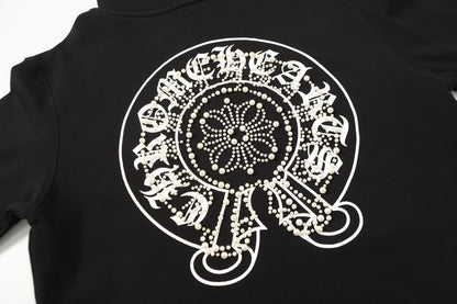 Chrome Hearts Rhinestone Horseshoe Hoodie - Black Gothic Streetwear Sweatshirt 2601