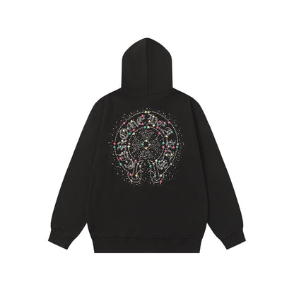 Chrome Hearts Colorful Rhinestone Hoodie - Black Gothic Street Sweatshirt 2608