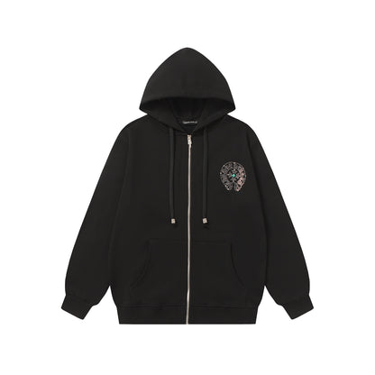 Chrome Hearts Colorful Rhinestone Hoodie - Black Gothic Street Sweatshirt 2608