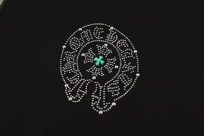 Chrome Hearts Colorful Rhinestone Hoodie - Black Gothic Street Sweatshirt 2608
