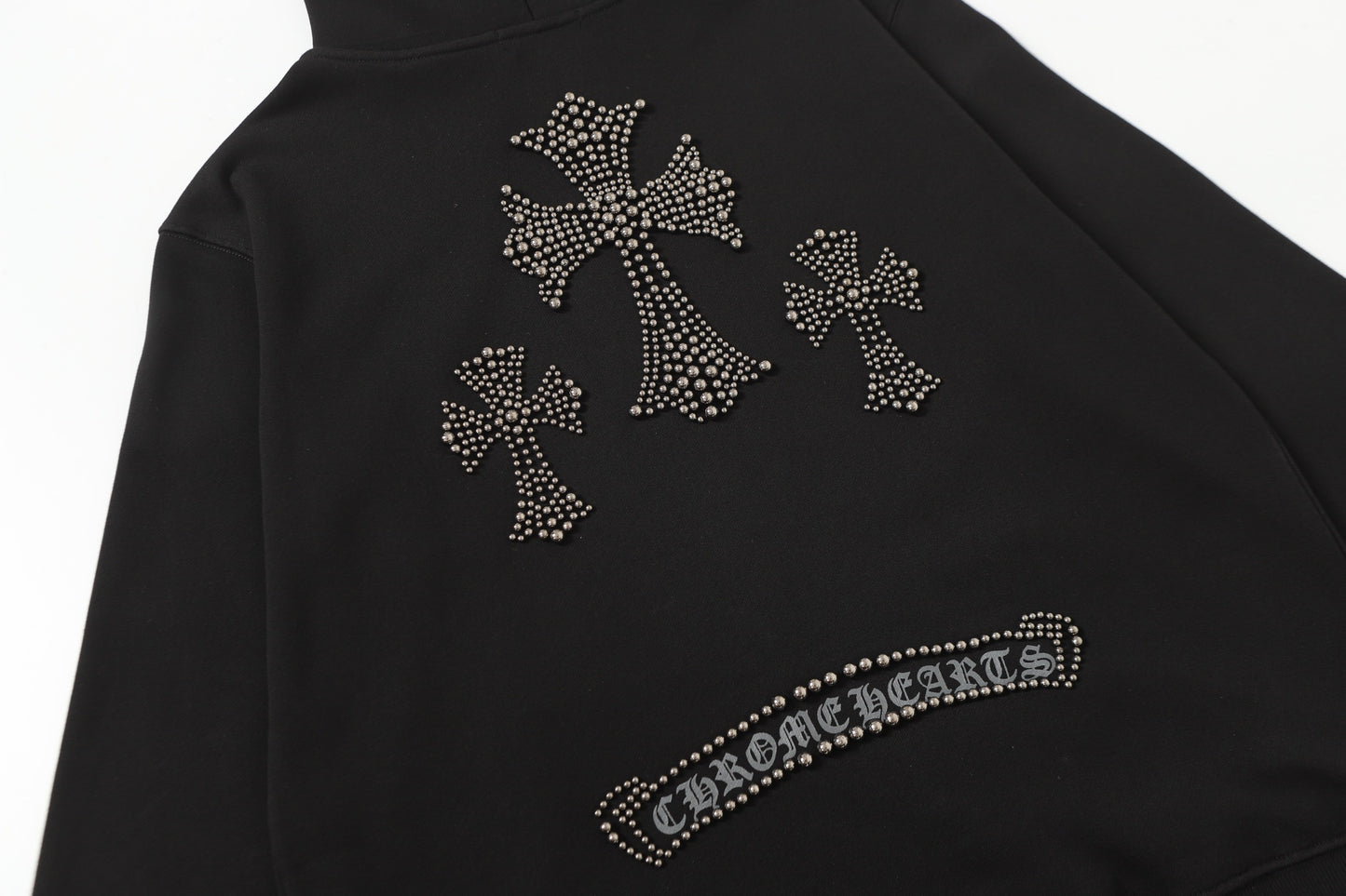 Chrome Hearts Rhinestone Cross Hoodie - Black Gothic Streetwear Sweatshirt 2633