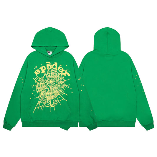 Sp5der Punk V2 Rhinestone Hoodie Bright Green