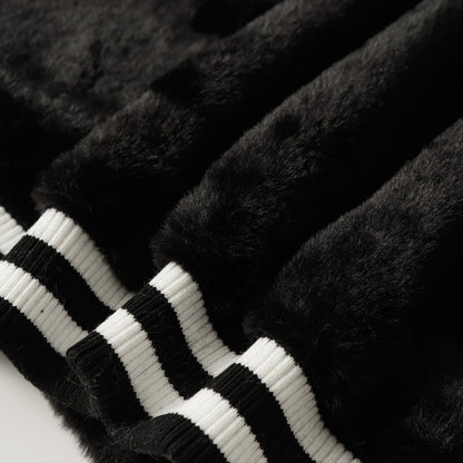 Chrome Hearts Faux Fur Cross Varsity Jacket - Black White Gothic Streetwear 035