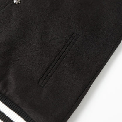 Chrome Hearts Cross Embroidered Leather Sleeve Varsity Jacket - Black Street Style 116