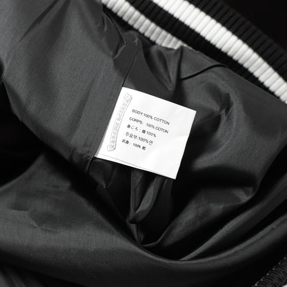 Chrome Hearts Cross Embroidered Leather Sleeve Varsity Jacket - Black Street Style 116