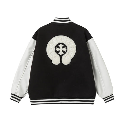 Chrome Hearts Varsity Jacket - Black White Gothic Baseball Coat 2206
