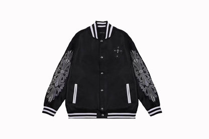 Chrome Hearts Embroidered Sleeve Varsity Jacket - Black Streetwear Coat 5577