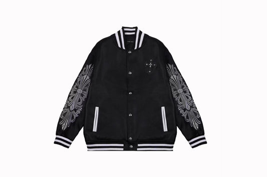 Chrome Hearts Embroidered Sleeve Varsity Jacket - Black Streetwear Coat 5577