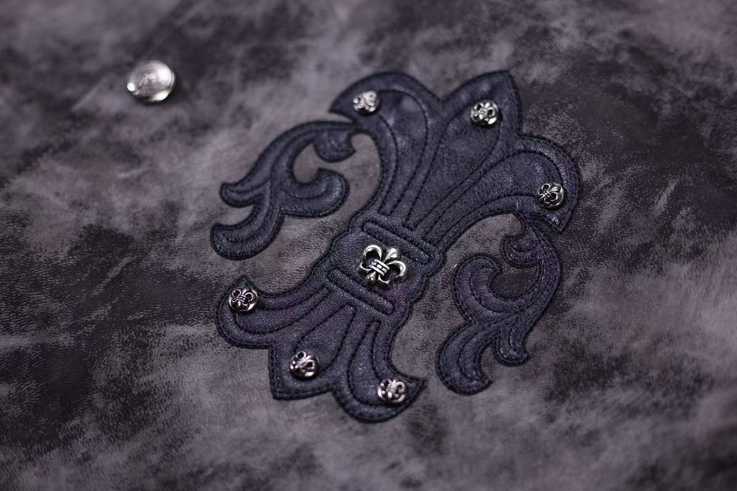 Chrome Hearts Fleur-de-lis Patch Varsity Jacket - Grey Tie-dye Outerwear A5588