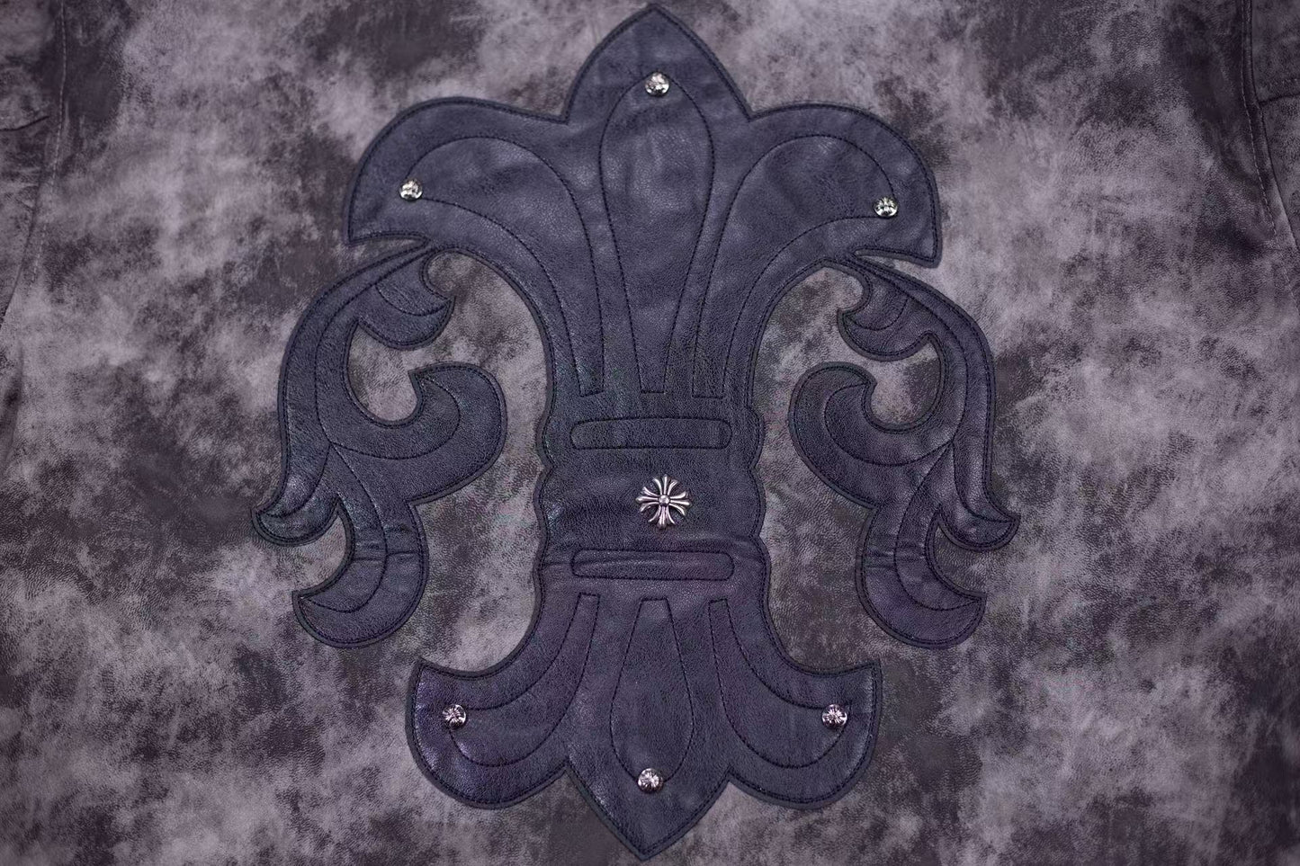 Chrome Hearts Fleur-de-lis Patch Varsity Jacket - Grey Tie-dye Outerwear A5588