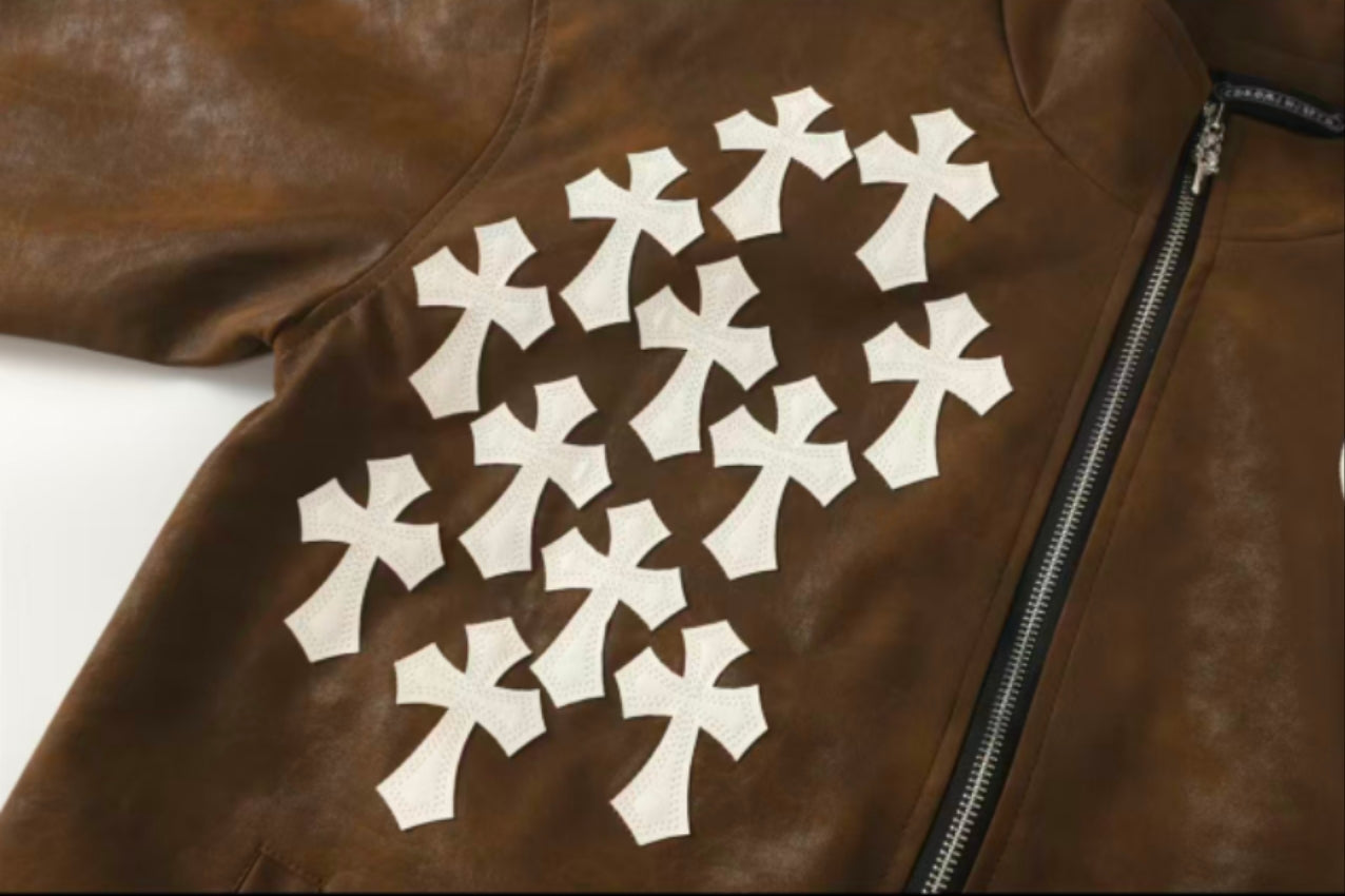 Chrome Hearts Cross Patch Suede Jacket - Brown Gothic Streetwear Outerwear 8833