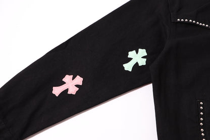 Chrome Hearts Multi Cross Studded Denim Jacket - Black Gothic Streetwear Coat H49