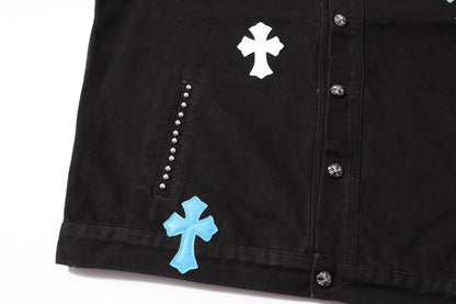 Chrome Hearts Multi Cross Studded Denim Jacket - Black Gothic Streetwear Coat H49
