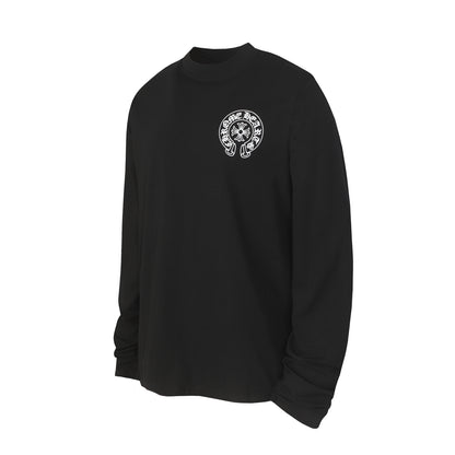 Chrome Hearts Logo Flag Long Sleeve Tee - Black White Gothic Street T-Shirt K2126