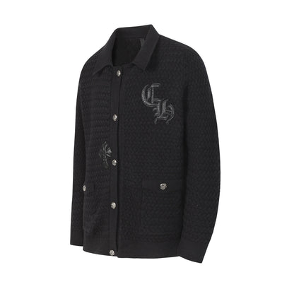 Chrome Hearts Gothic Cross Knit Cardigan - Black Grey Streetwear Jacket 904
