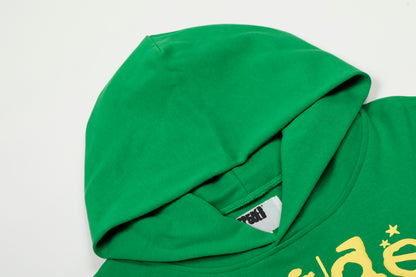Sp5der Punk V2 Rhinestone Hoodie Bright Green